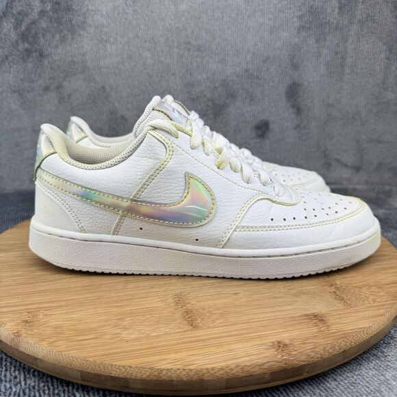 Nike Shoes Womens Size 8.5 White Court Vision Low Iridescent Swoosh CW5596-100 - Picture 1 of 10